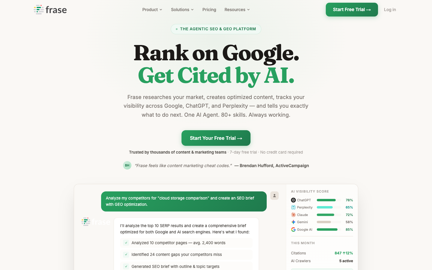 Frase Agentic SEO Platform Homepage - Best for Agentic SEO Workflows