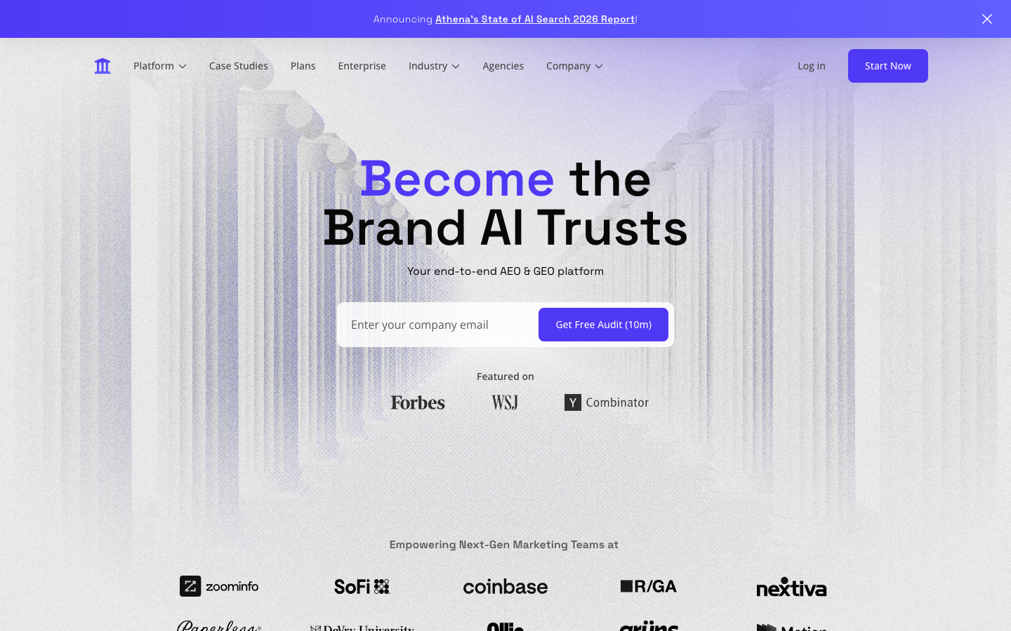 AthenaHQ AI Search Visibility Analytics Homepage - Best for AI Search Tracking